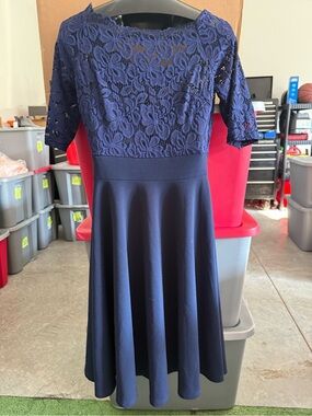 Navy Lace Fit-and-Flare Dress 105
